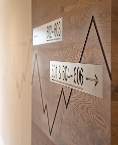 Detailaufnahme Zimmernummern auf Holzhintergrund